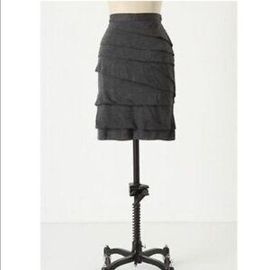 Anthropologie Coquille Gray Tiered Pencil Skirt Wool Blend Size 4 Twee Neutral